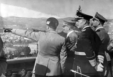 Adolf Hitler and Count Ciano in Florence during a city tour on the Piazzale Michelangelo